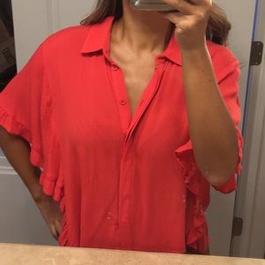 TopShop red button up blouse with ruffles- NWT